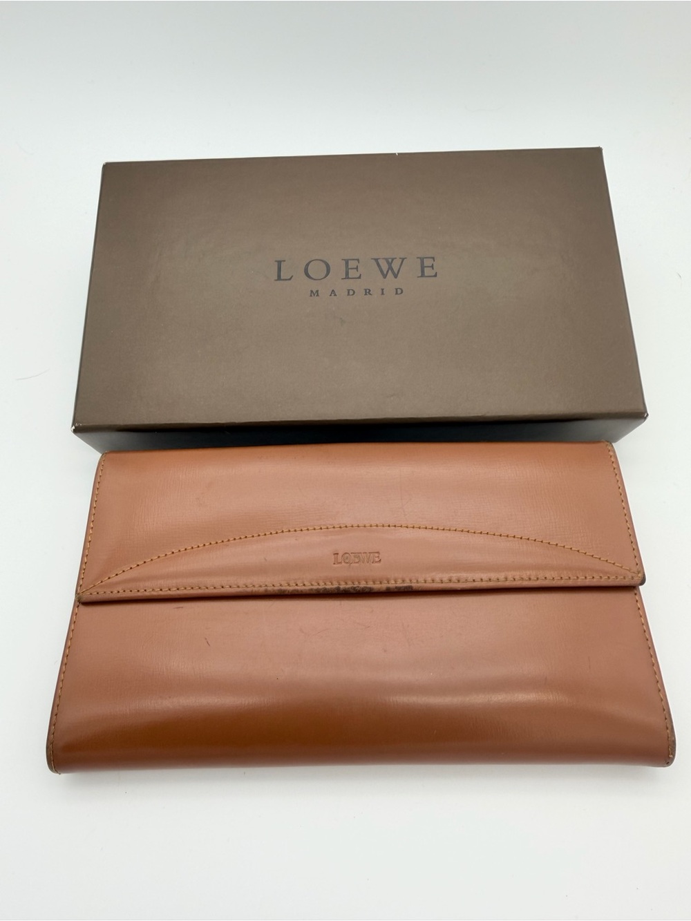 Vintage Loewe Madrid Tan Leather Long Wallet w/ Box & Certificate